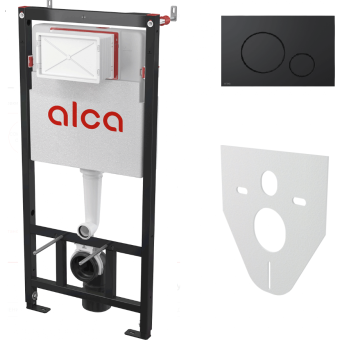 Комплект ALCAPLAST SET 4v1 для установки унитаза с шумоизоляцией, с черной матовой кнопкой AM101-1120-4-1 RU M678-0001 Комплект ALCAPLAST SET 4v1 для установки унитаза с шумоизоляцией, с черной матовой кнопкой AM101-1120-4-1 RU M678-0001