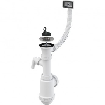 Сифон ALCAPLAST A444P-DN50/40 для мойки с нержавеющей решеткой Ø70, гофропереливом, с подводкой
