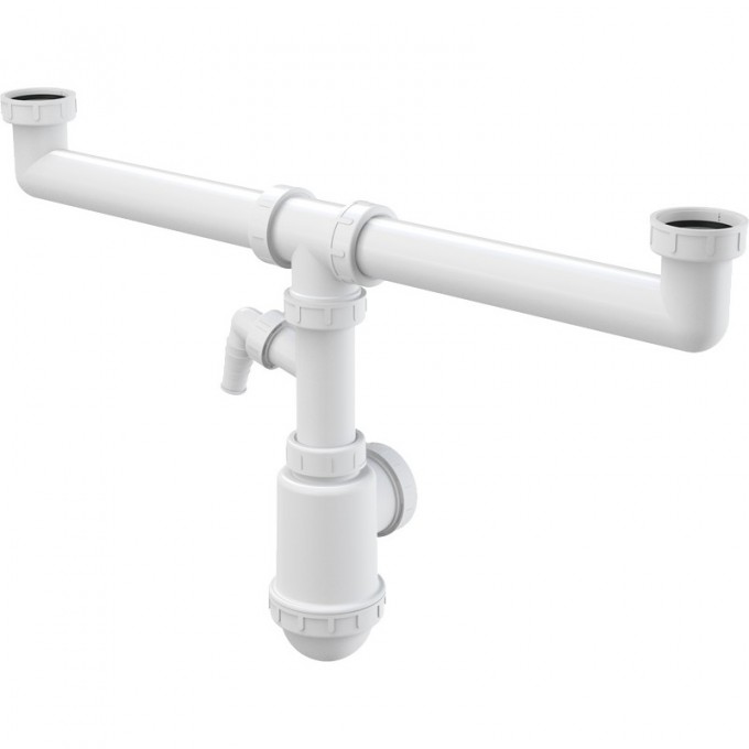 Сифон ALCAPLAST для сдвоенной мойки, с накидными гайками 6/4", с подводкой A448P-DN50/40 Сифон ALCAPLAST для сдвоенной мойки, с накидными гайками 6/4", с подводкой A448P-DN50/40