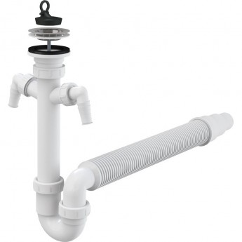 Сифон ALCAPLAST A840-DN50/40 трубчатый с нержавеющей решеткой Ø70 и гофрой, с двумя подводками