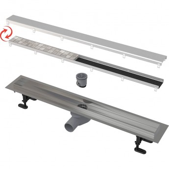 Водоотводящий желоб ALCAPLAST APZ13-DOUBLE9-650 FIT&GO с двухсторонней решеткой DOUBLE