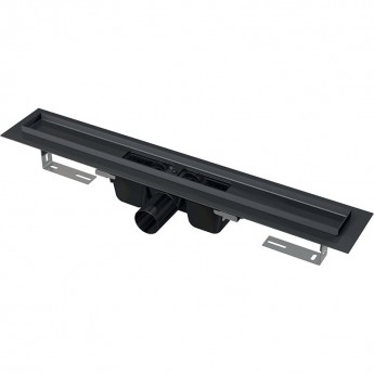 Водоотводящий желоб ALCAPLAST APZ1BLACK-1450 с порогами для перфорированной решетки, черный матовый, горизонтальный сток